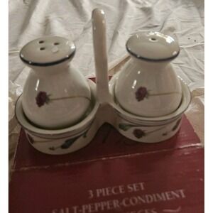 Vintage‎ Alexis Fine Stoneware 3 Pc Salt And Pepper Set NIB